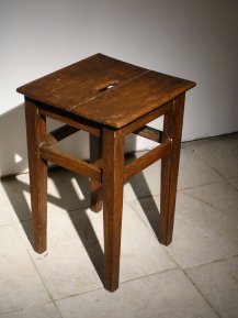 Small wooden workshop stool, vintage, +/- 1950, France