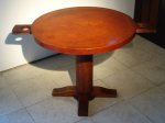 Antique round wooden game table with two glass holders, +/- 1960